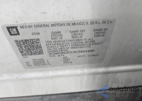 2019 Chevrolet Blazer z USA, uszkodzony, nr VIN 3GNKBGRS3KS694489